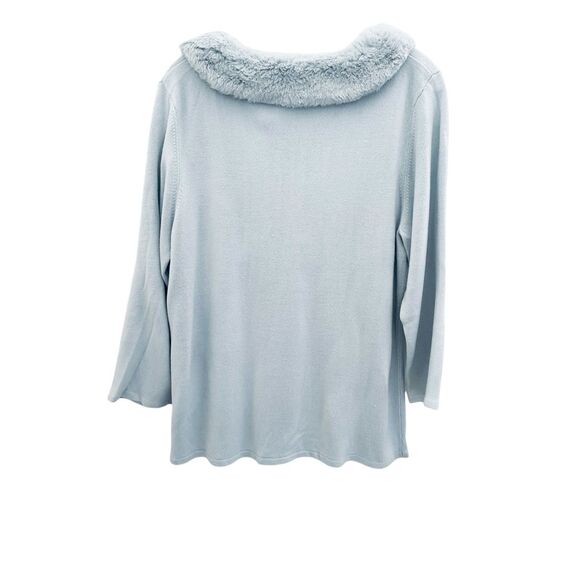 Norton McNaughton Knit Pullover sweater split V-neck Faux Fur collar Sz XL - Picture 2 of 4